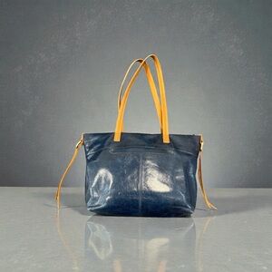 HOBO Navy Leather Tote with Tan Handles